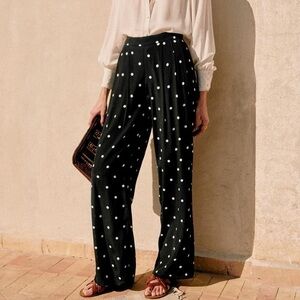 Sezane Black Polka Dot Ecru Ander Trousers
